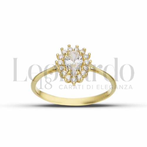 Kate 1° Misura Modello con Pietra Bianca e zirconi bianchi in Oro Giallo da 1,7gr.