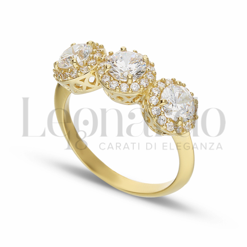 2° Misura Modello con Pietra Bianca e zirconi bianchi in Oro Giallo da 3,9gr.