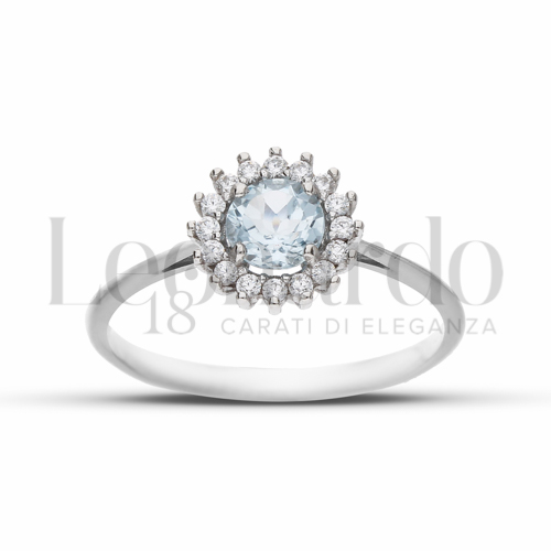 Kate 1° Misura Modello con Topazio azzurro e zirconi bianchi in Oro Bianco da 1,8gr.
