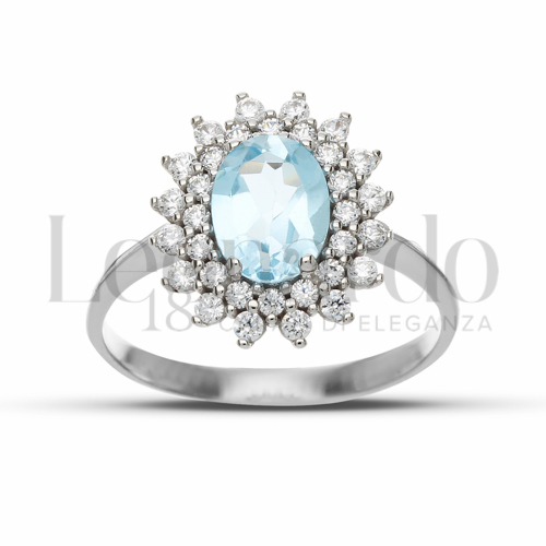Kate 2° misura con 2 file di zirconi Modello con Topazio azzurro e zirconi bianchi in Oro Bianco da 2,9gr.
