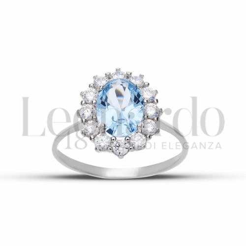 Kate 2° Misura Modello con Topazio azzurro e zirconi bianchi in Oro Bianco da 2,3gr.