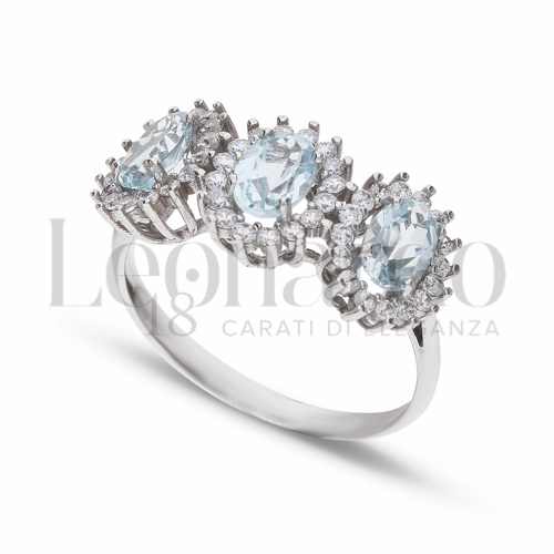 Trilogy Kate Modello con Topazio azzurro e zirconi bianchi in Oro Bianco da 2,9gr.