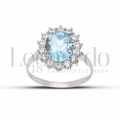 Kate 3° Misura Modello con Topazio azzurro e zirconi bianchi in Oro Bianco da 3,7gr.
