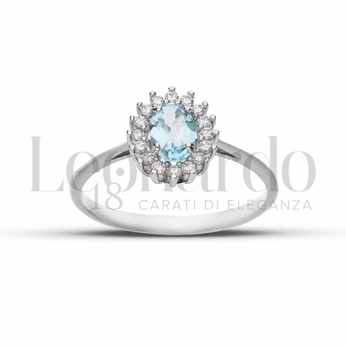 Kate 1° Misura Modello con Topazio azzurro e zirconi bianchi in Oro Bianco da 1,7gr.