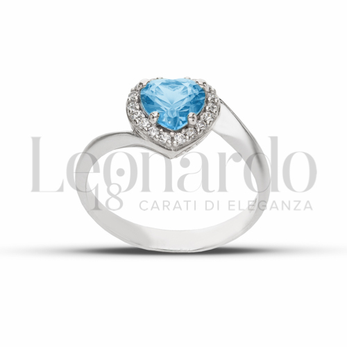 Contornato da una fila di zirconi Modello con Topazio azzurro e zirconi bianchi in Oro Bianco da 2,9gr.