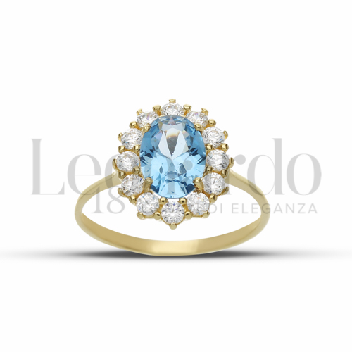 Kate 2° Misura Modello con Topazio azzurro e zirconi bianchi in Oro Giallo da 2,7gr.