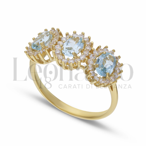 Trilogy Kate Modello con Topazio azzurro e zirconi bianchi in Oro Giallo da 3,2gr.