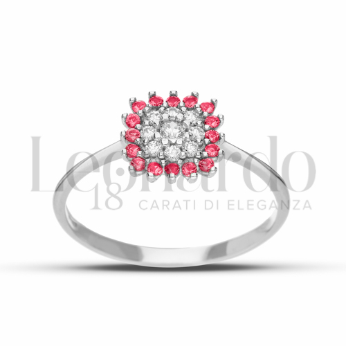 con Cuore di zirconi bianchi e contorno di zirconi rossi in Oro Bianco da 1,5gr.