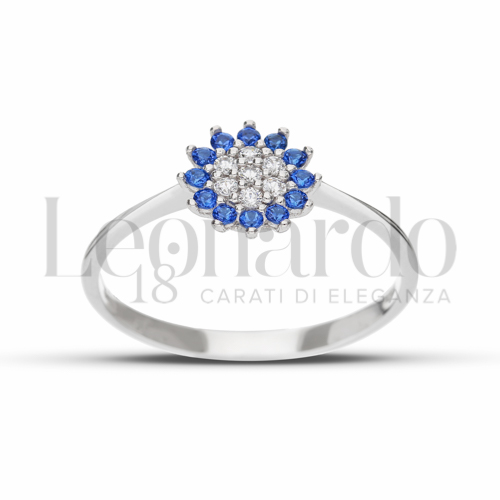 con Cuore di zirconi bianchi e contorno di zirconi blu in Oro Bianco da 1,3gr.
