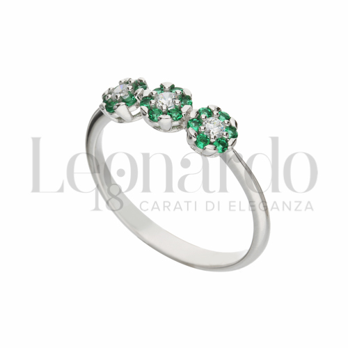 3 Fiori Modello con Zirconi verdi e zirconi bianchi in Oro Bianco da 2,1gr.
