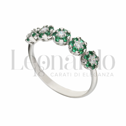 5 Fiori Modello con Zirconi verdi e zirconi bianchi in Oro Bianco da 2,4gr.