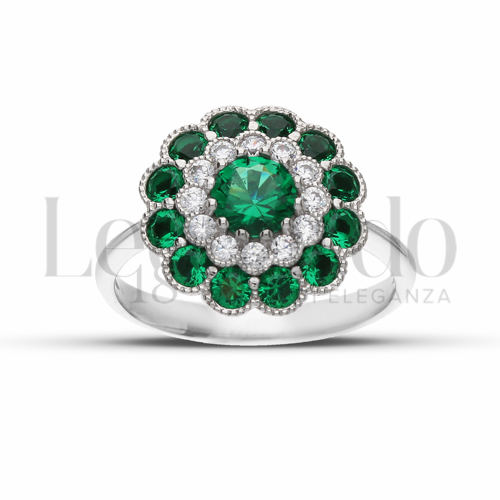 2° Misura Modello con Zirconi verdi e zirconi bianchi in Oro Bianco da 3,6gr.