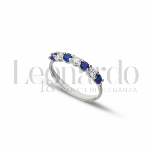 7 Pietre Modello con Zirconi blu e zirconi bianchi in Oro Bianco da 1,8gr.
