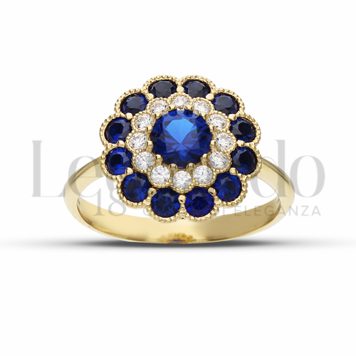 2° Misura Modello con Zirconi blu e zirconi bianchi in Oro Giallo da 3,7gr.