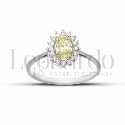 Kate 1° Misura Modello con Pietra Idrotermale Giallo Fancy e zirconi bianchi in Oro Bianco da 1,9gr.