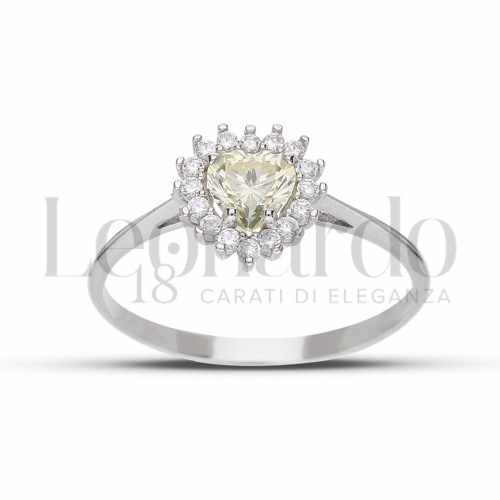 Kate 1° Misura Modello con Pietra Idrotermale Giallo Fancy e zirconi bianchi in Oro Bianco da 1,8gr.