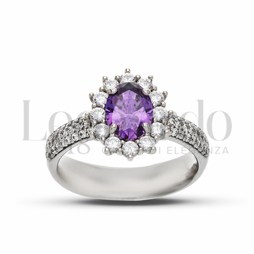 Kate 2° misura con pavè di zirconi sul gambo Modello con Pietra Idrotermale Ametista e zirconi bianchi in Oro Bianco da 5,5gr.