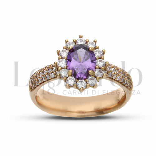 Anelli Anello con Pietra di Colore da Donna in Oro 18 Carati Forma: Ovale Misura anello: N° 13 Modello: Kate 2° pavè zirconi sul gambo 6g