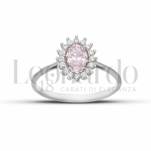 Kate 1° Misura Modello con Pietra Idrotermale Rosa Light e zirconi Bianchi in Oro Bianco da 1,7gr.