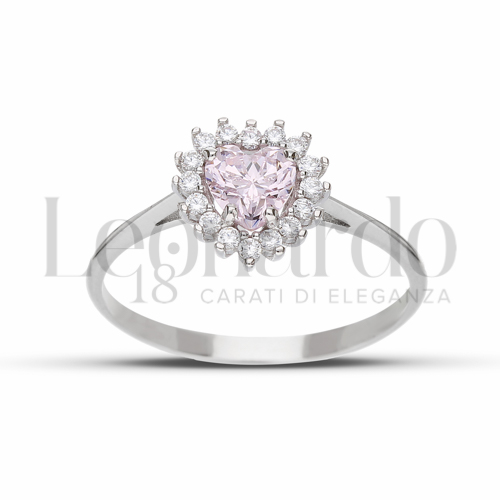 Kate 1° Misura Modello con Pietra Idrotermale Rosa Light e zirconi Bianchi in Oro Bianco da 1,5gr.