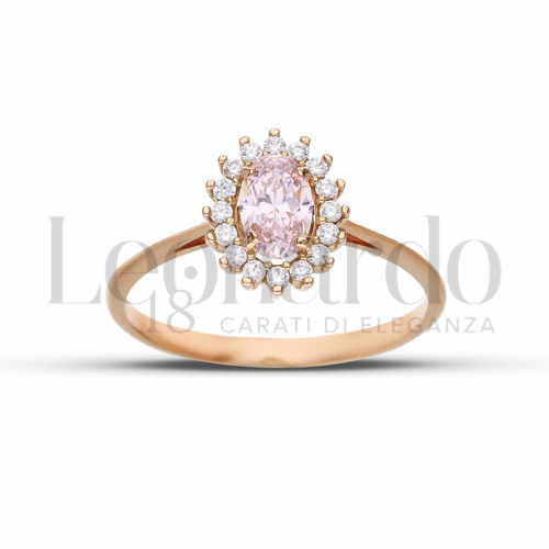 Kate 1° Misura Modello con Pietra Idrotermale Rosa Light e zirconi Bianchi in Oro Rosa da 1,8gr.
