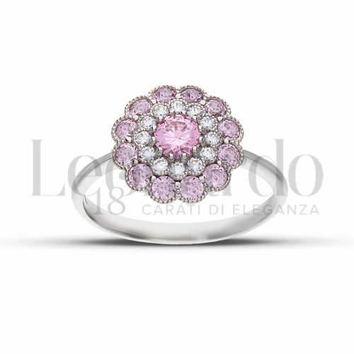 1° Misura Modello con Zirconi Rosa e Zirconi Bianchi in Oro Bianco da 2,6gr.