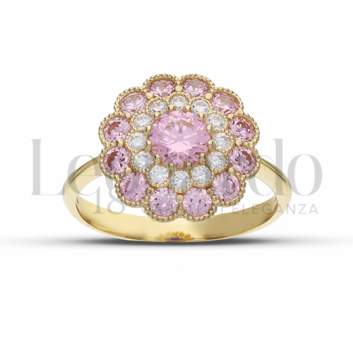 2° Misura Modello con Zirconi Rosa e Zirconi Bianchi in Oro Giallo da 3,9gr.