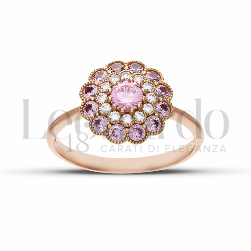 1° Misura Modello con Zirconi Rosa e Zirconi Bianchi in Oro Rosa da 2,7gr.