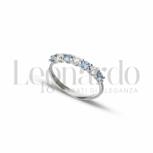 7 Pietre Modello con Zirconi azzurri e zirconi bianchi in Oro Bianco da 1,9gr.