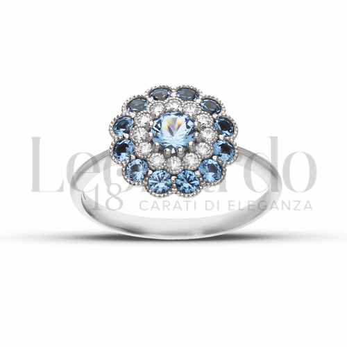 1° Misura Modello con Zirconi azzurri e zirconi bianchi in Oro Bianco da 2,4gr.