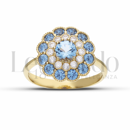 2° Misura Modello con Zirconi azzurri e zirconi bianchi in Oro Giallo da 3,7gr.