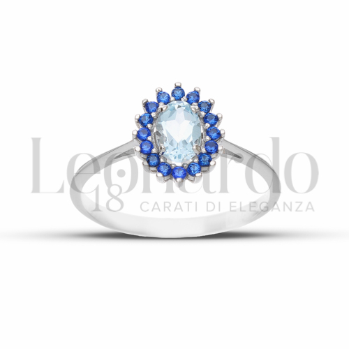 Kate 1° Misura Modello con Topazio azzurro e zirconi blu in Oro Bianco da 1,7gr.