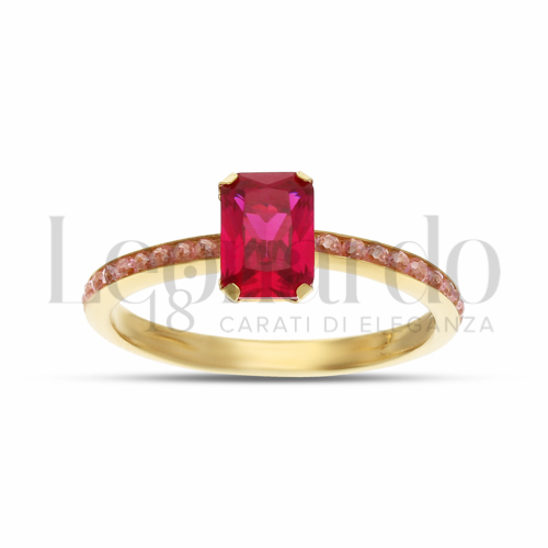 con Pietra Rossa e zirconi rosa in Oro Giallo da 1,2gr.
