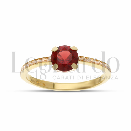 con Pietra Rossa e Zirconi Bianchi in Oro Giallo da 1,2gr.