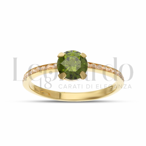 con Pietra Verde Oliva e Zirconi Bianchi in Oro Giallo da 1,3gr.