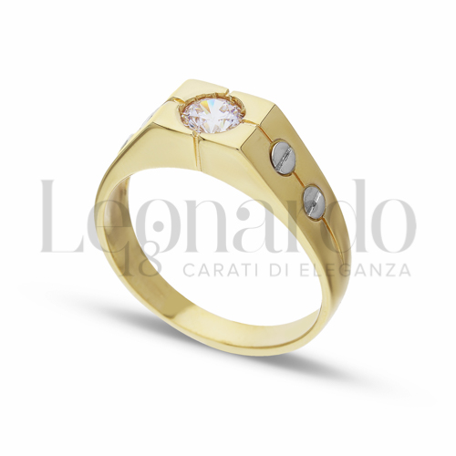 Lucida Finitura con Zircone bianco in Oro Giallo e Oro Bianco da 7,2gr.