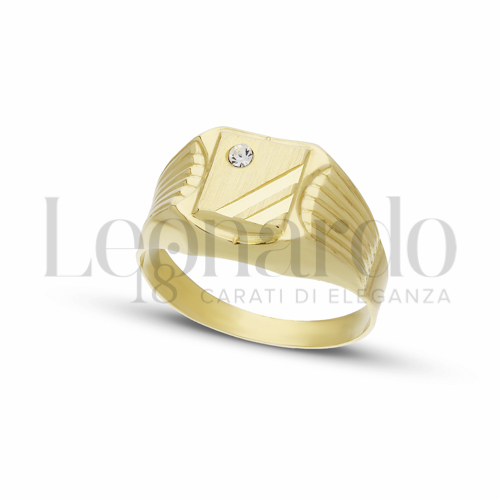 Scatolato e Satinato con Zircone bianco in Oro Giallo da 3,4gr.