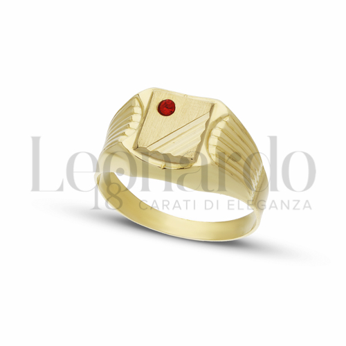 Scatolato Con 3 Strisce diamantate con Zircone rosso in Oro Giallo da 3,3gr.