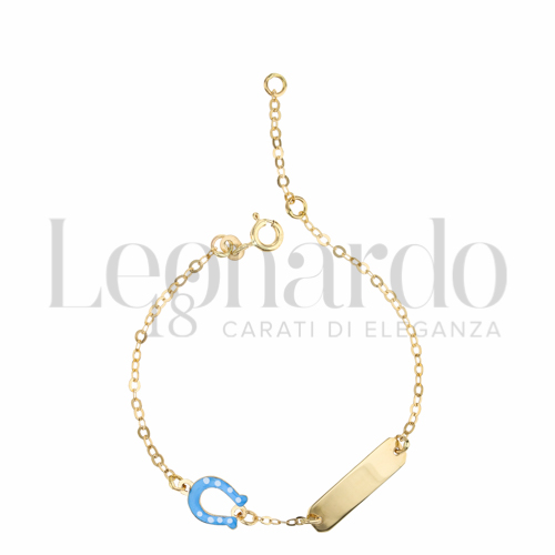 Finitura targa o elementi Ferro di Cavallo con Smalto blu in Oro Giallo da 1,6gr.