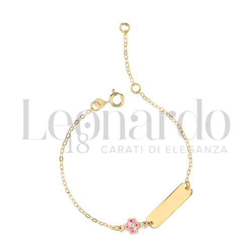 Finitura targa o elementi Quadrifoglio con Smalto rosa in Oro Giallo da 1,5gr.