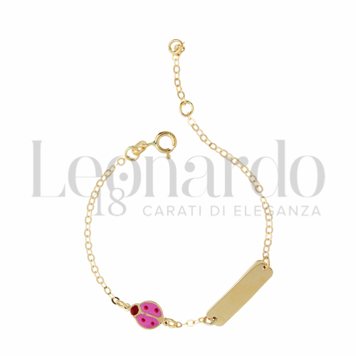 Finitura targa o elementi Coccinella con Smalto rosa in Oro Giallo da 1,7gr.
