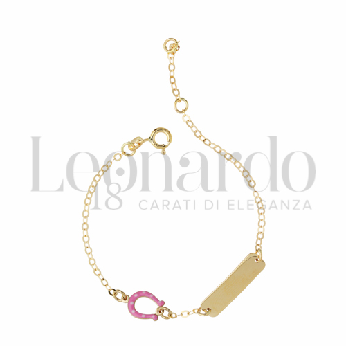 Finitura targa o elementi Ferro di Cavallo con Smalto rosa in Oro Giallo da 1,6gr.
