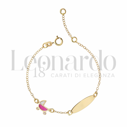 Finitura targa o elementi Culla con Smalto rosa in Oro Giallo da 1,1gr.