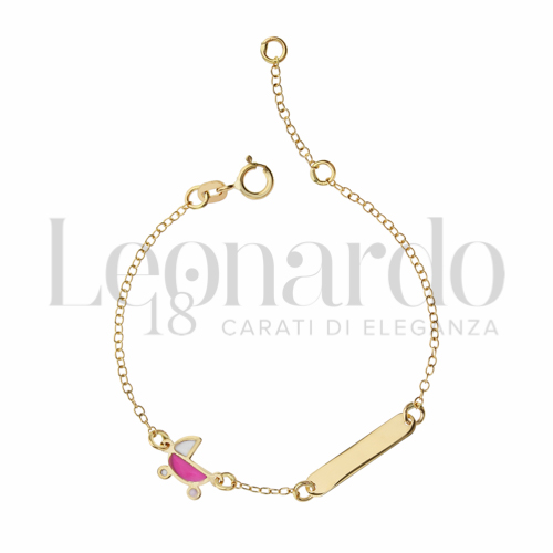 Finitura targa o elementi Culla con Smalto rosa in Oro Giallo da 1gr.