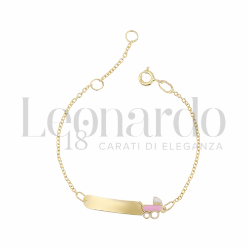 Finitura targa o elementi Culla con Smalto rosa in Oro Giallo da 1,5gr.