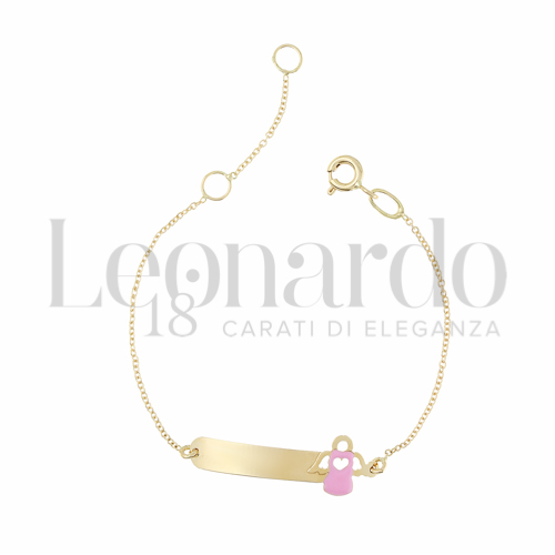 Finitura targa o elementi Angioletto con Smalto rosa in Oro Giallo da 1,3gr.
