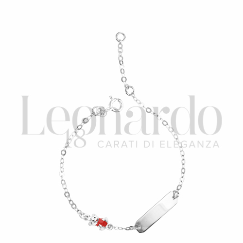 Finitura targa o elementi Orsacchiotto con Smalto rosso in Oro Bianco da 1,5gr.