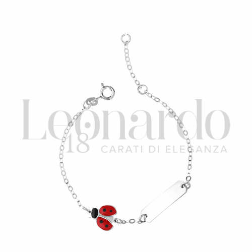 Finitura targa o elementi Coccinella in volo con Smalto rosso in Oro Bianco da 1,8gr.