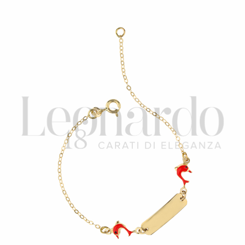 Finitura targa o elementi Delfino con Smalto rosso in Oro Giallo da 1,6gr.