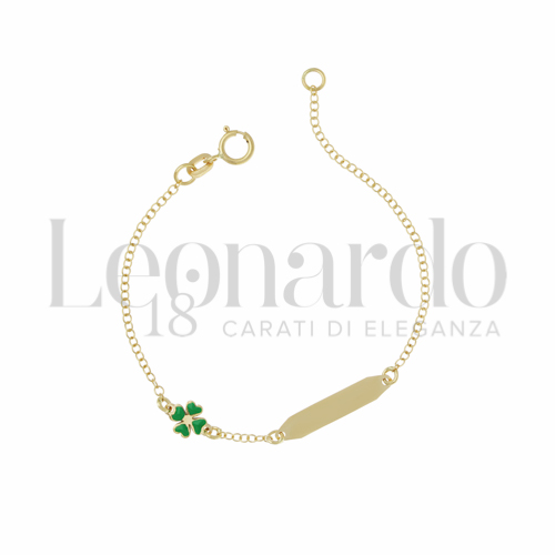 Finitura targa o elementi Quadrifoglio con Smalto Verde in Oro Giallo da 0,8gr.